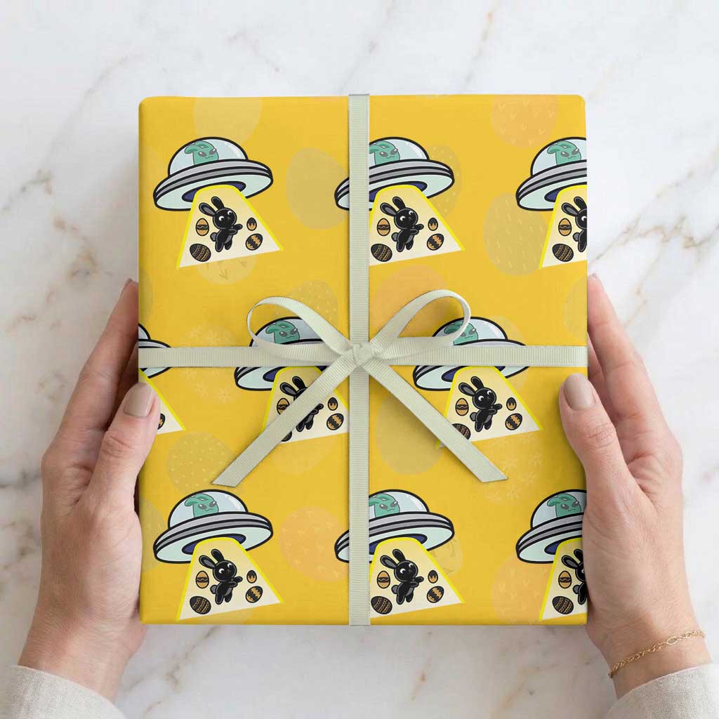 Funny Easter Day UFO Alien Bunny Wrapping Paper Roll TS11 Yellow Print Your Wear