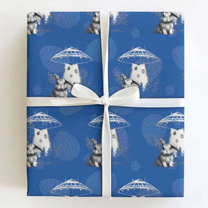 Funny Easter Day UFO Bunny Alien Eggs Wrapping Paper Roll TS11 Royal Blue Print Your Wear