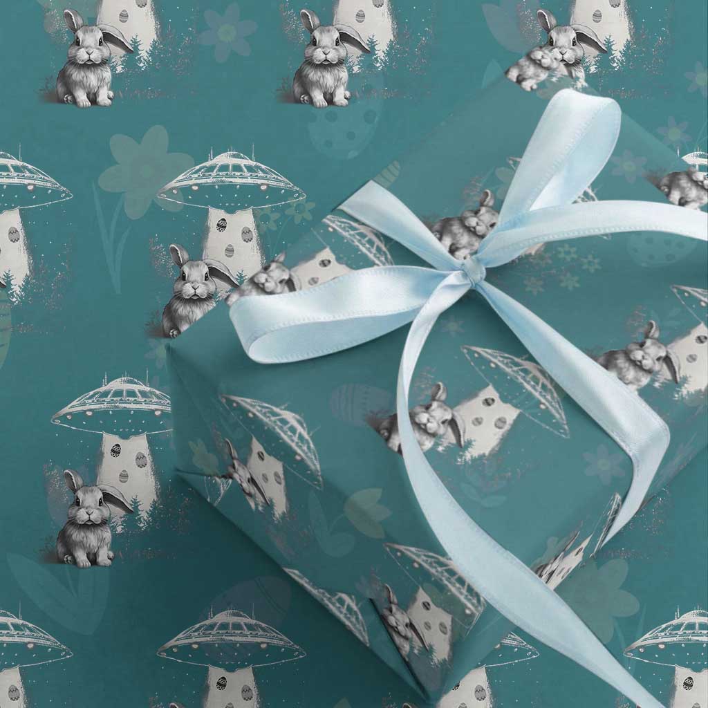 Funny Easter Day UFO Bunny Alien Eggs Wrapping Paper Roll TS11 Teal Print Your Wear