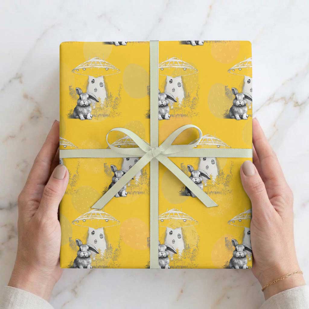 Funny Easter Day UFO Bunny Alien Eggs Wrapping Paper Roll TS11 Yellow Print Your Wear