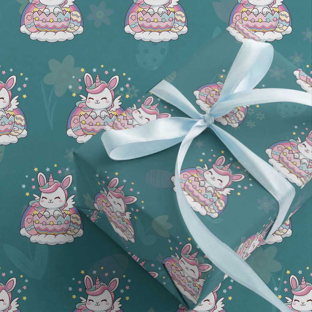 Funny Easter Unicorn Bunny Easter Eggs Wrapping Paper Roll TS11 Teal Print Your Wear