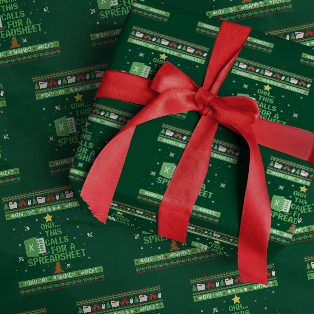 Funny Excel Christmas Tree Wrapping Paper Roll This Calls for a Spreadsheet Xmas DIV0 Errors TS02 Green Print Your Wear