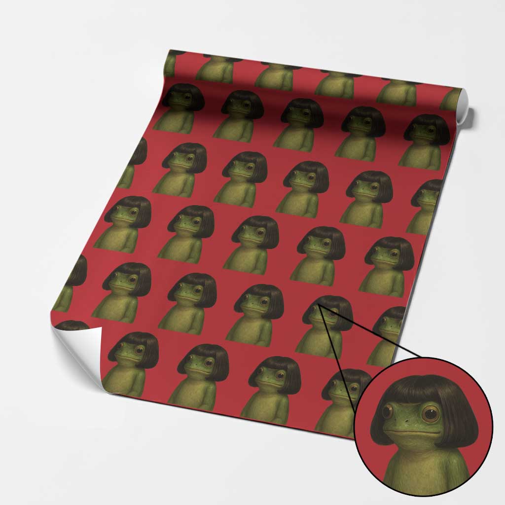 Funny Frog Bob Haircut Meme Wrapping Paper Roll Silly Toad Trends TS10 Red Print Your Wear