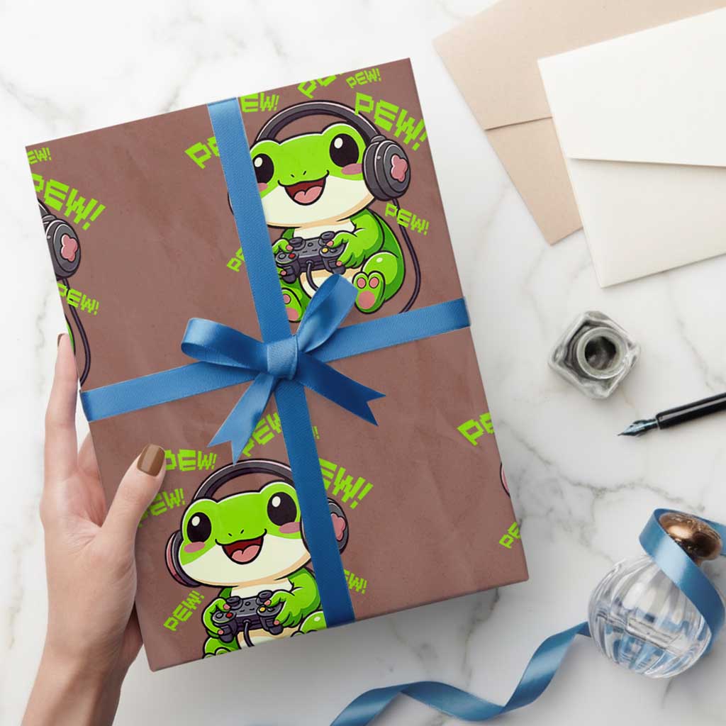 Funny Frog Playing Video Game Gift Wrapping Paper Roll TS12 Mocha Print Your Wear