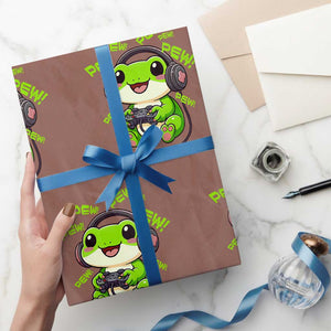 Funny Frog Playing Video Game Gift Wrapping Paper Roll TS12 Mocha Print Your Wear