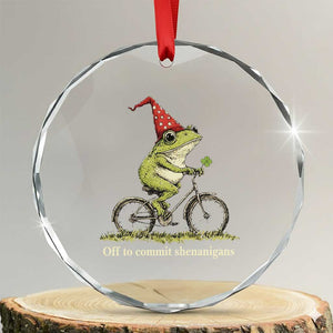 Funny Frog St Patricks Day Crystal Glass Ornament Off To Commit Shenanigans Four Leaf Clover TS11 Transparent Glass 3'' Circle Print Your Wear