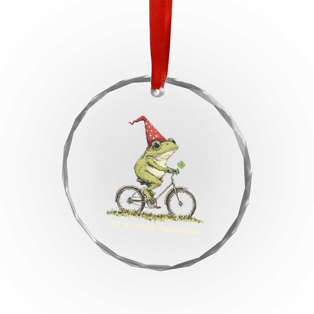 Funny Frog St Patricks Day Crystal Glass Ornament Off To Commit Shenanigans Four Leaf Clover TS11 Print Your Wear