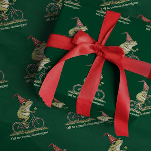 Funny Frog St Patricks Day Wrapping Paper Roll Off To Commit Shenanigans Four Leaf Clover TS11 Green Print Your Wear