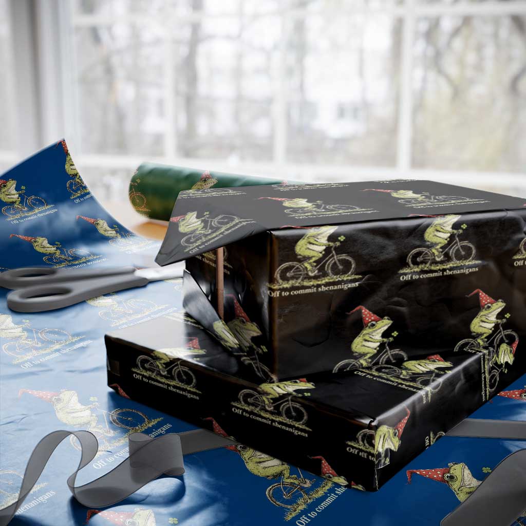 Funny Frog St Patricks Day Wrapping Paper Roll Off To Commit Shenanigans Four Leaf Clover TS11 Black Print Your Wear