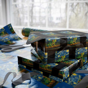 Funny Frog Wrapping Paper Roll Van Gogh Style Starry Night TS12 Black Print Your Wear