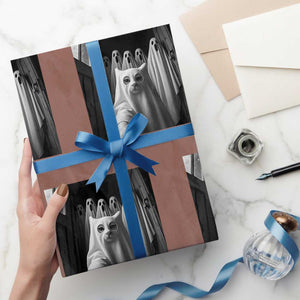 Funny Ghost Cat Halloween Meme Wrapping Paper Roll TS14 Mocha Print Your Wear
