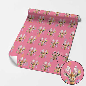 Funny Giraffe Bunny Wrapping Paper Roll Happy Easter Day Sunday TS02 Pink Print Your Wear