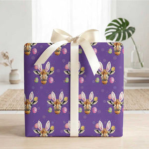 Funny Giraffe Bunny Wrapping Paper Roll Happy Easter Day Sunday TS02 Purple Print Your Wear