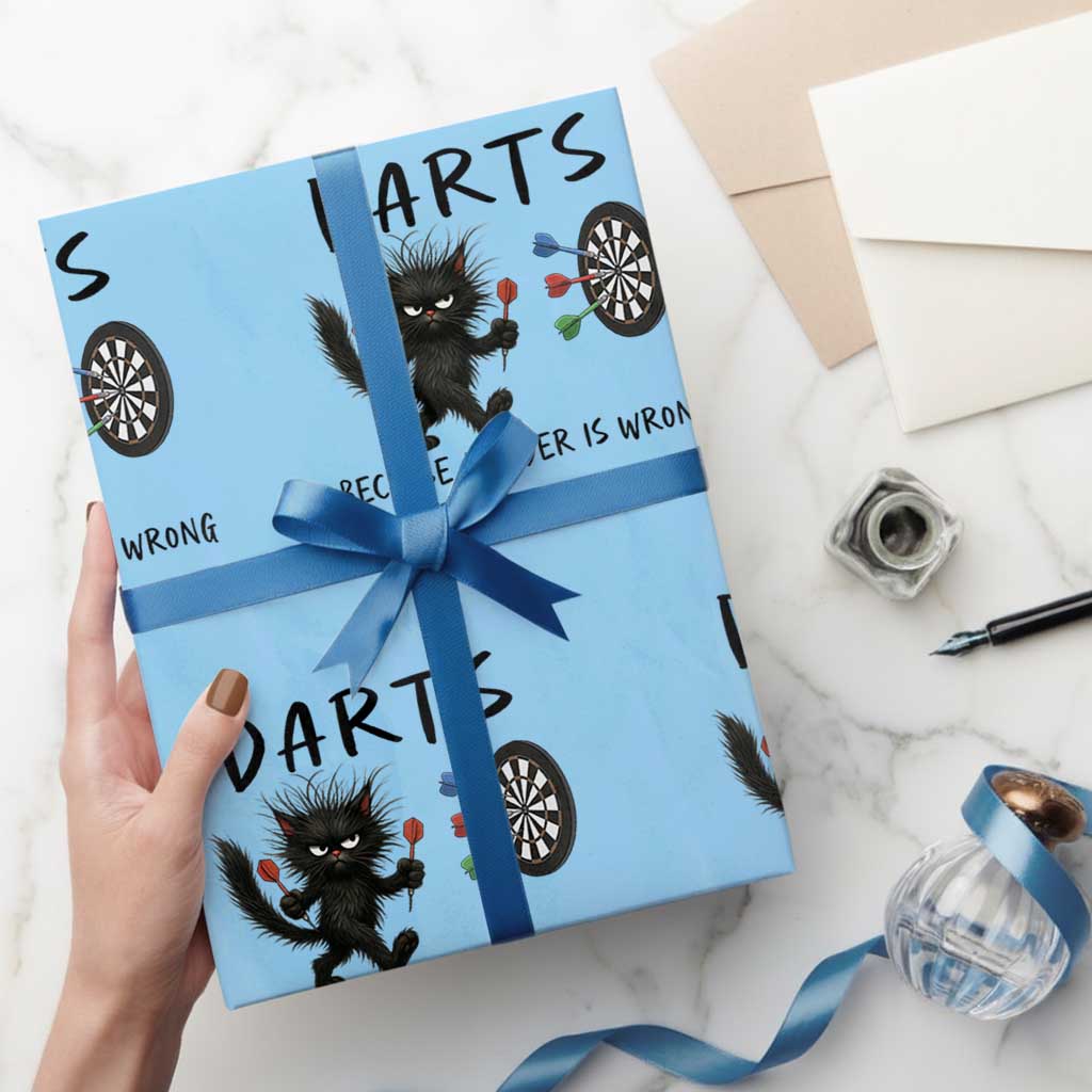 Funny Grumpy Cat Dart Player Wrapping Paper Roll Because Murder Is Wrong Pub Game Gift TS12 Light Blue Print Your Wear