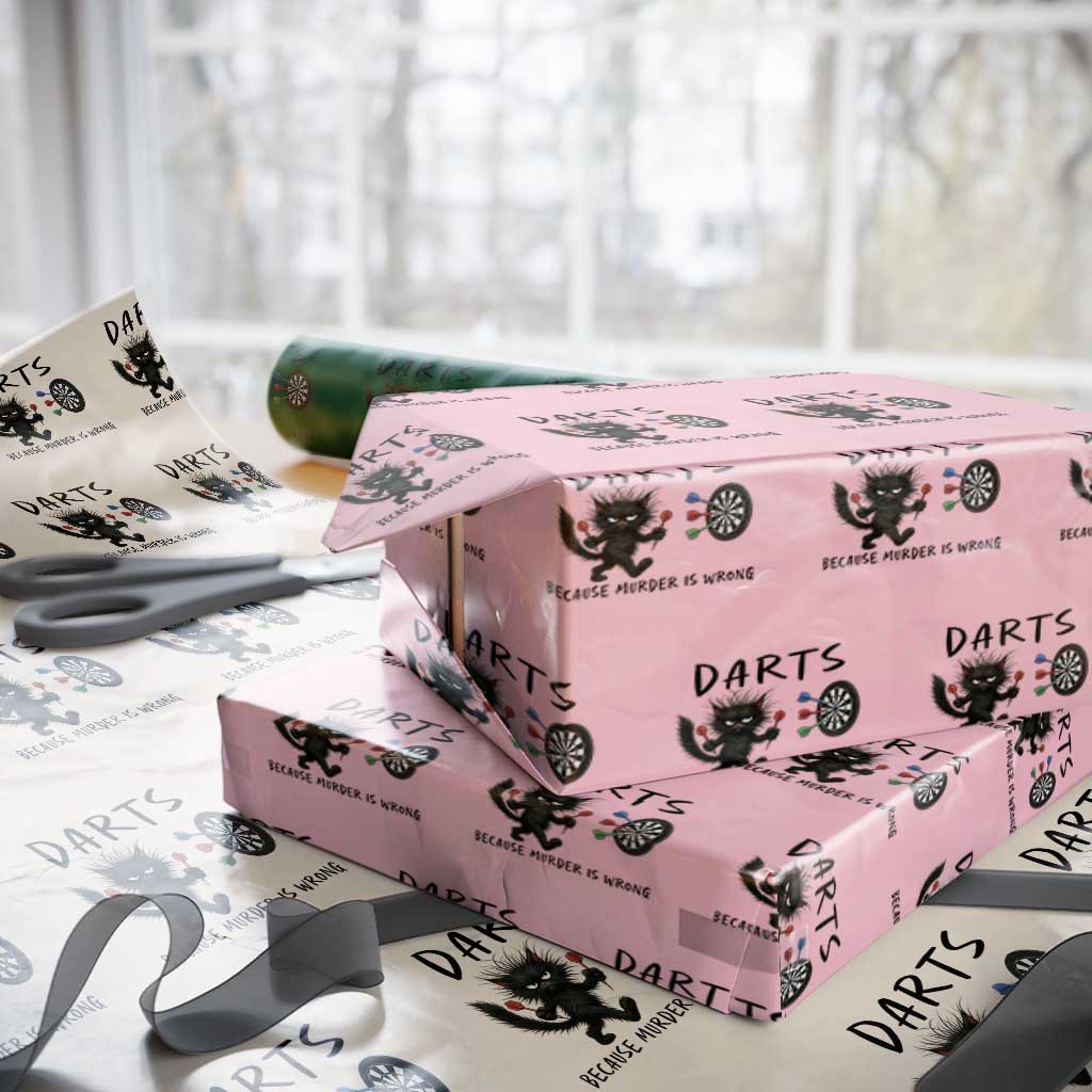 Funny Grumpy Cat Dart Player Wrapping Paper Roll Because Murder Is Wrong Pub Game Gift TS12 Light Pink Print Your Wear
