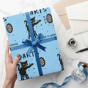 Funny Grumpy Cat Darts Wrapping Paper Roll Because Murder Is Wrong TS12 Light Blue Print Your Wear