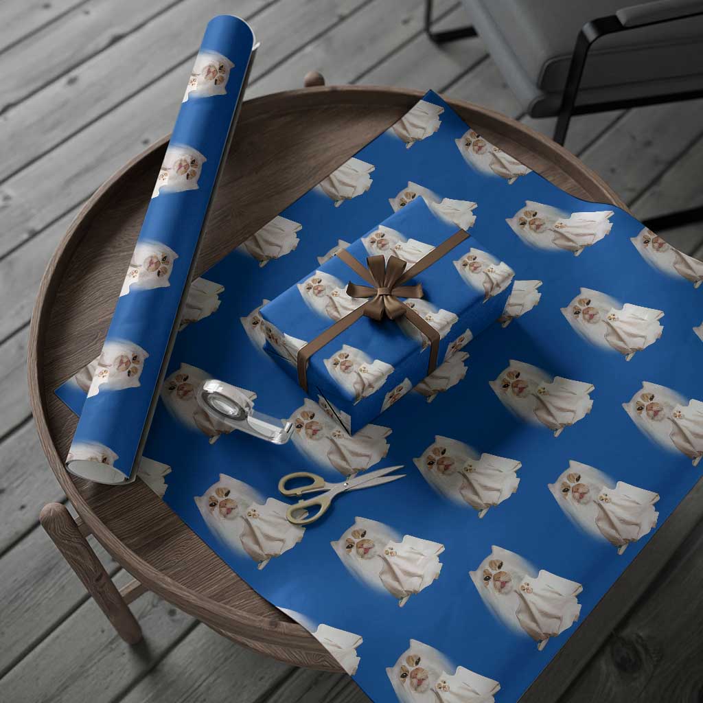 Funny Halloween Ghost Cat Meme Wrapping Paper Roll TS10 Blue Print Your Wear