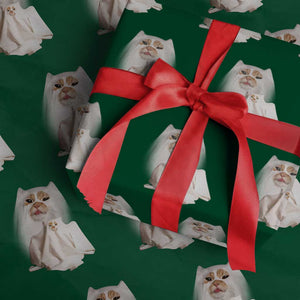 Funny Halloween Ghost Cat Meme Wrapping Paper Roll TS10 Green Print Your Wear