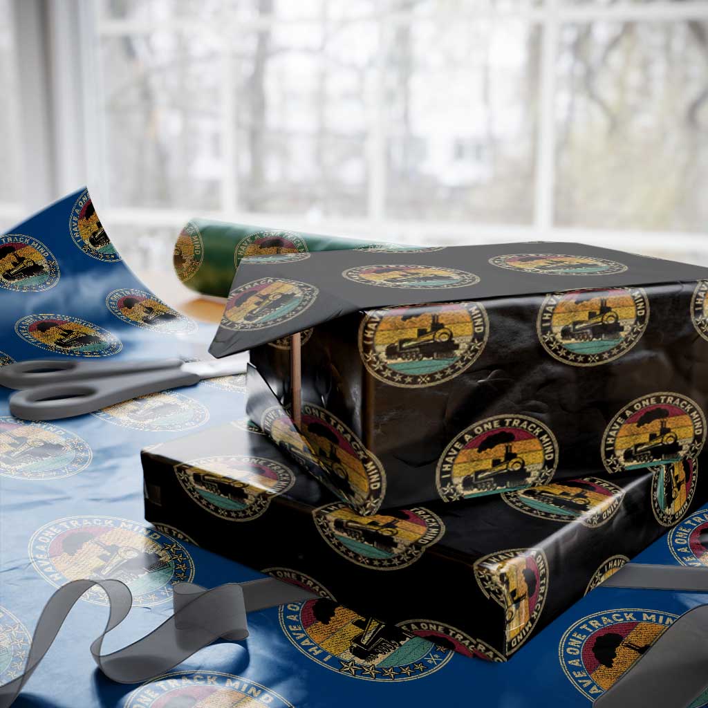 Funny I Have A One Track Mind Wrapping Paper Roll Train Railroad Retro Engine Model TS02 Black Print Your Wear