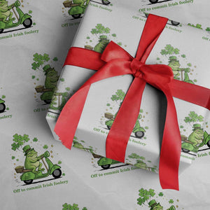 Funny Irish Frog Off To Commit Foolery Wrapping Paper Roll St Patricks Day Gift TS12 White Print Your Wear