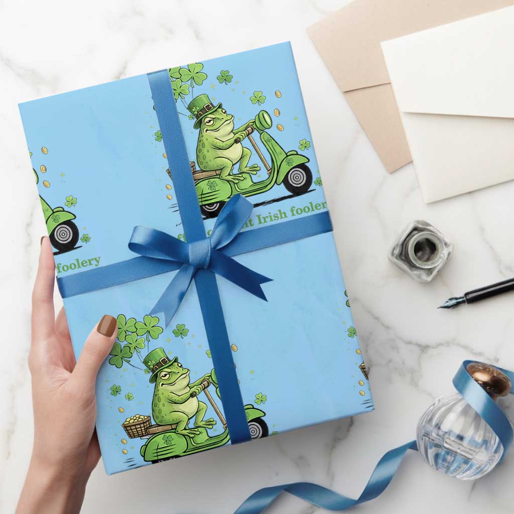 Funny Irish Frog Off To Commit Foolery Wrapping Paper Roll St Patricks Day Gift TS12 Light Blue Print Your Wear