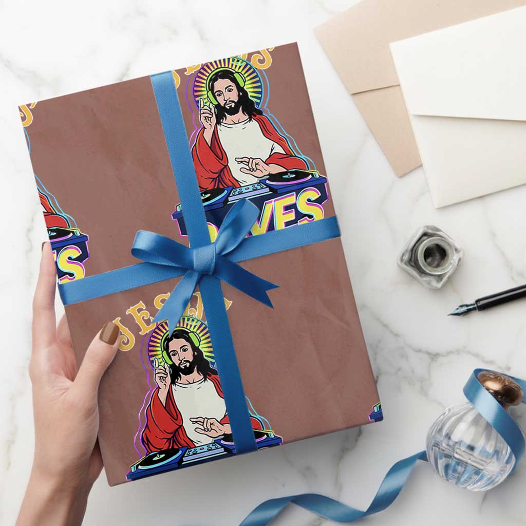 Funny Jesus DJ Raves Techno EDM Party Wrapping Paper Roll TS11 Mocha Print Your Wear