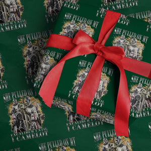 Funny Knight Meme Wrapping Paper Roll She Pulled On My Excalibur Offensive Medieval Warrior Bootleg TS10 Green Print Your Wear