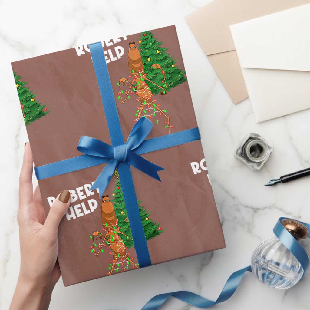 Funny Marcus The Worm Christmas Wrapping Paper Roll Robert Help Xmas Tree TS11 Mocha Print Your Wear