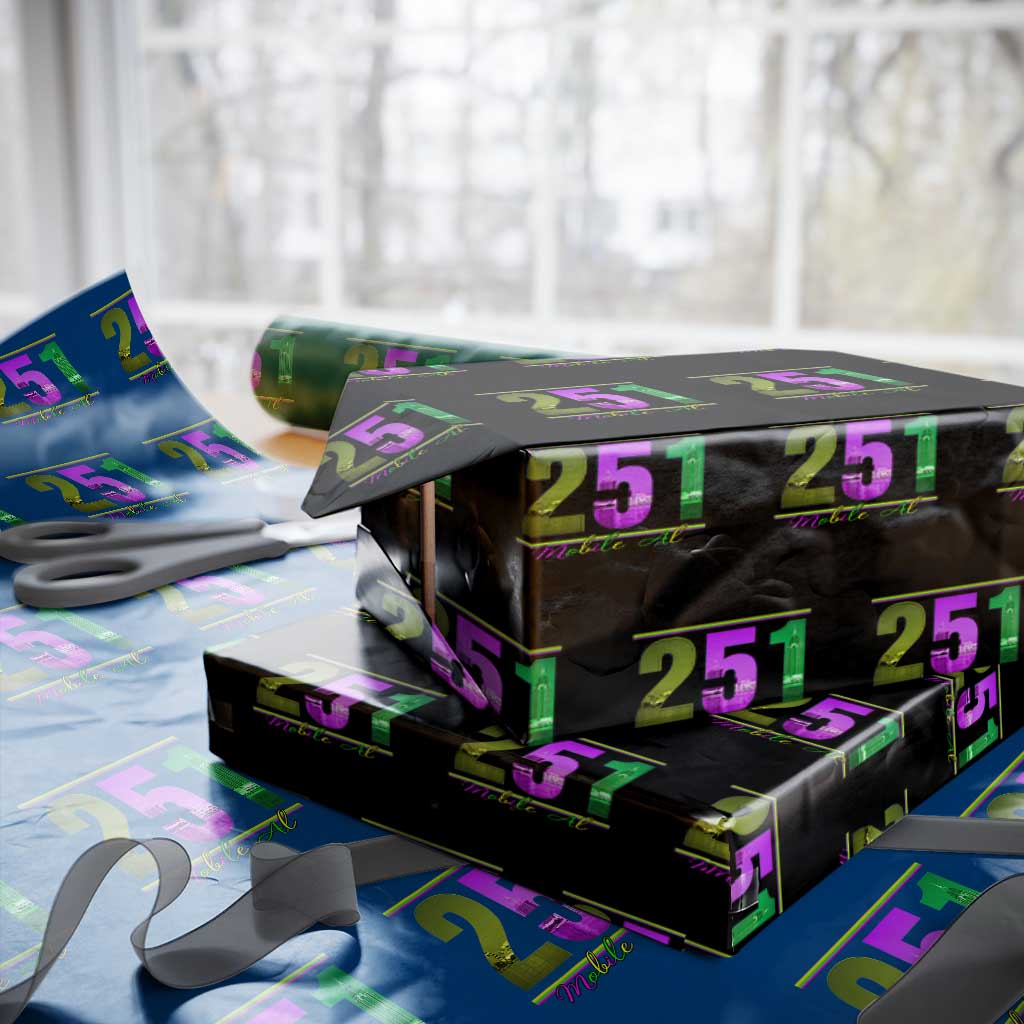 Funny Mardi Gras In Mobile Alabama 251 Wrapping Paper Roll Skyline Area Code TS11 Black Print Your Wear