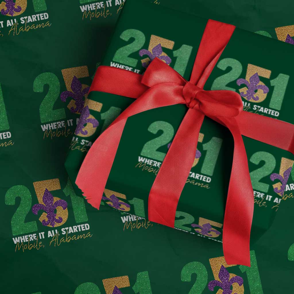 Funny Mardi Gras Mobile Alabama 251 Wrapping Paper Roll Where It All Started Area Code Glitter Print TS11 Green Print Your Wear