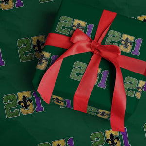 Funny Mardi Gras Mobile Alabama Wrapping Paper Roll 251 Area Code Glitter Print Fleur De Lis TS11 Green Print Your Wear