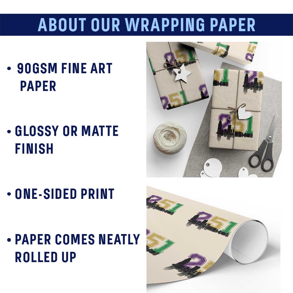 Funny Mardi Gras Mobile Alabama Wrapping Paper Roll 251 Skyline Area Code Glitter Print TS11 Print Your Wear
