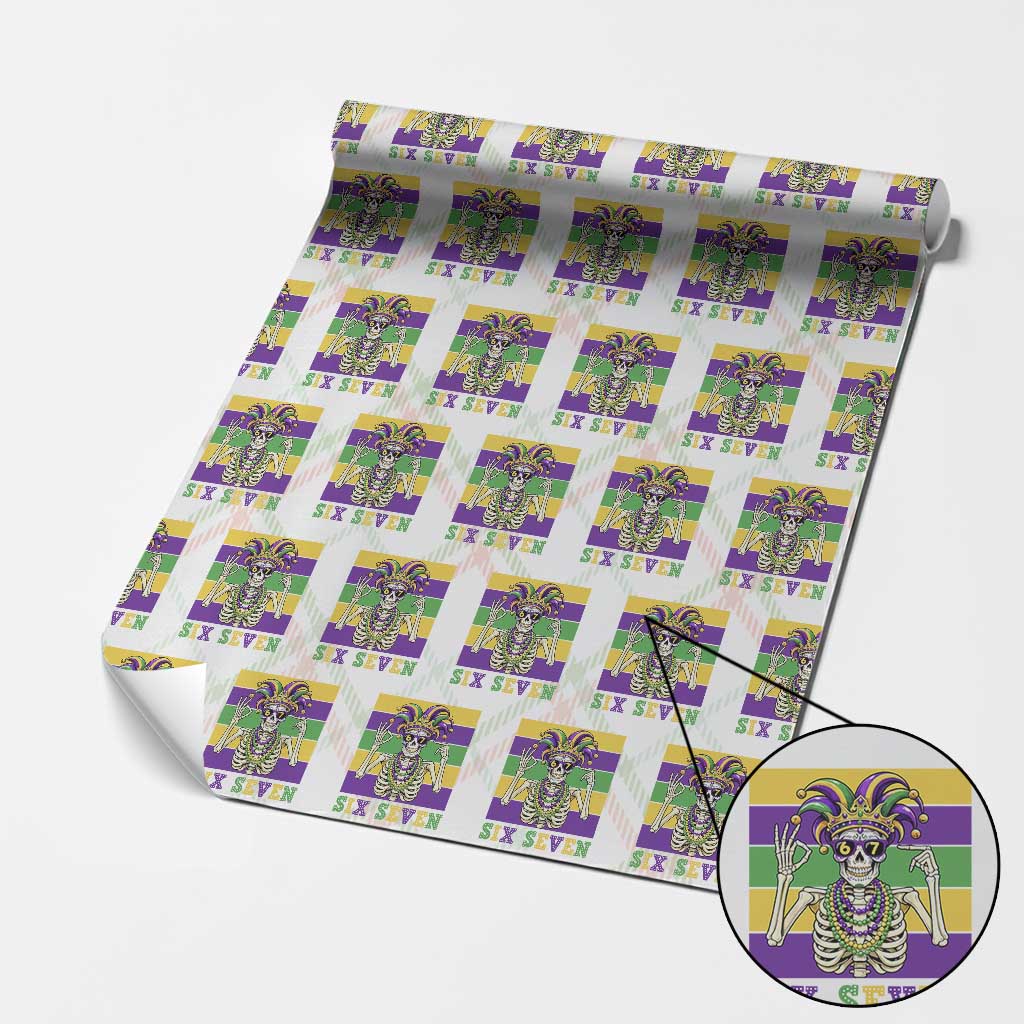 Funny Mardi Gras Skeleton Wrapping Paper Roll Six Seven Meme TS12 Christmas Plaid Print Your Wear