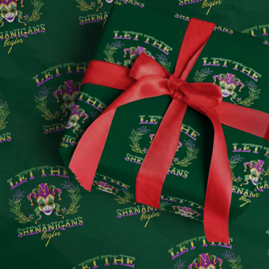 Funny Mardi Gras Wrapping Paper Roll Let The Shenanigans Begin Jester Hat TS11 Green Print Your Wear