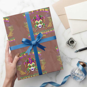 Funny Mardi Gras Wrapping Paper Roll Let The Shenanigans Begin Jester Hat TS11 Mocha Print Your Wear
