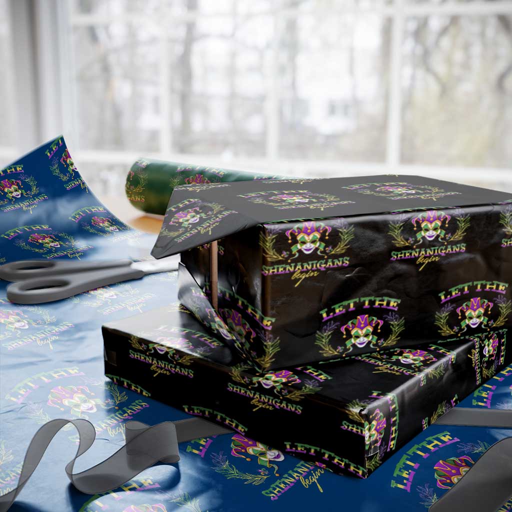 Funny Mardi Gras Wrapping Paper Roll Let The Shenanigans Begin Jester Hat TS11 Black Print Your Wear