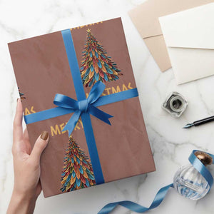 Funny Native American Eagle Feather Christmas Tree Wrapping Paper Roll TS11 Mocha Print Your Wear
