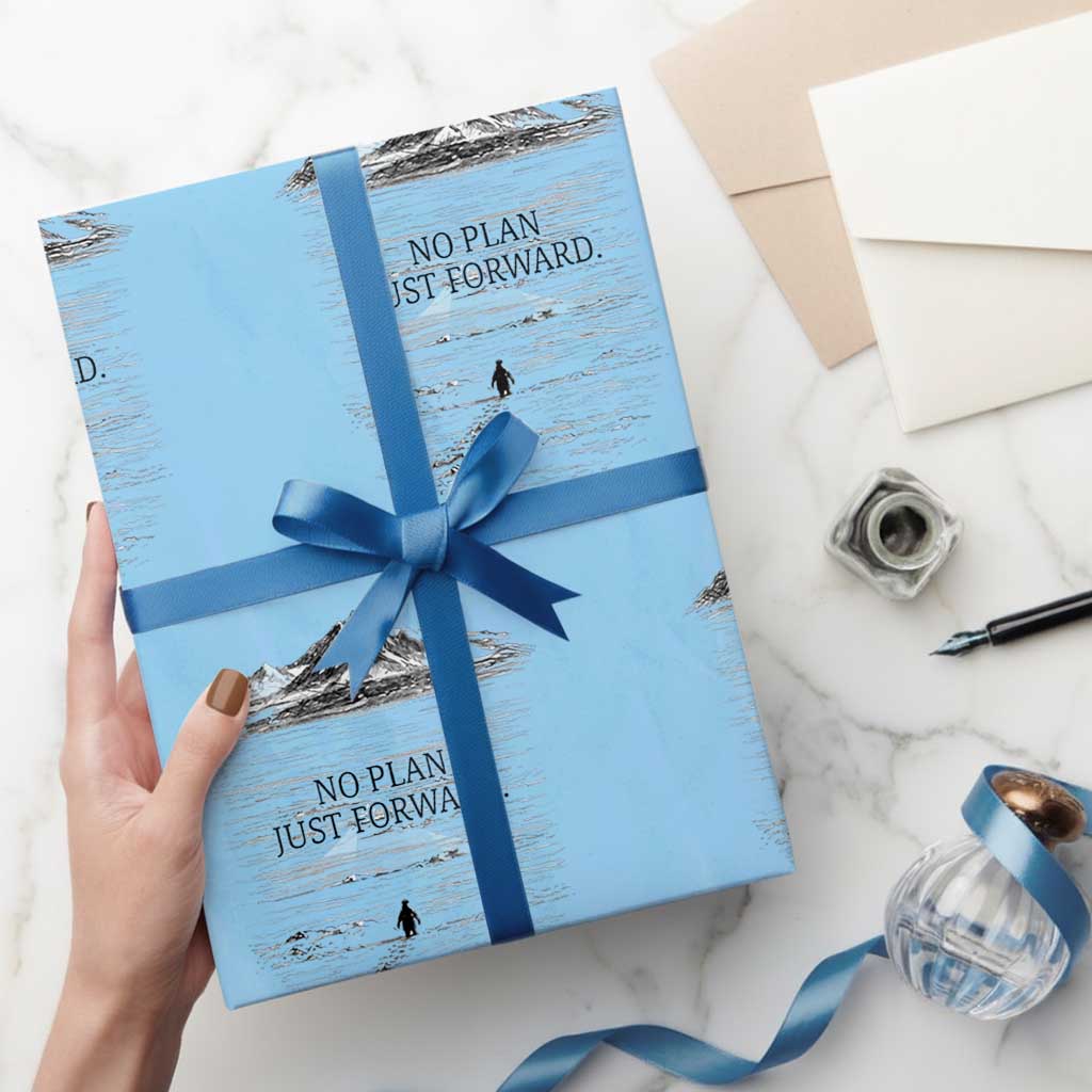 Funny Nihilist Penguin Hiking Wrapping Paper Roll No Plan Just Forward TS14 Light Blue Print Your Wear