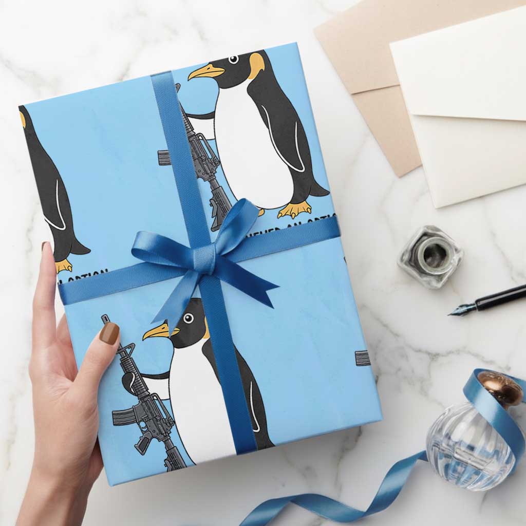Funny Penguin Lover Gift Wrapping Paper Roll Flight Was Never An Option TS12 Light Blue Print Your Wear
