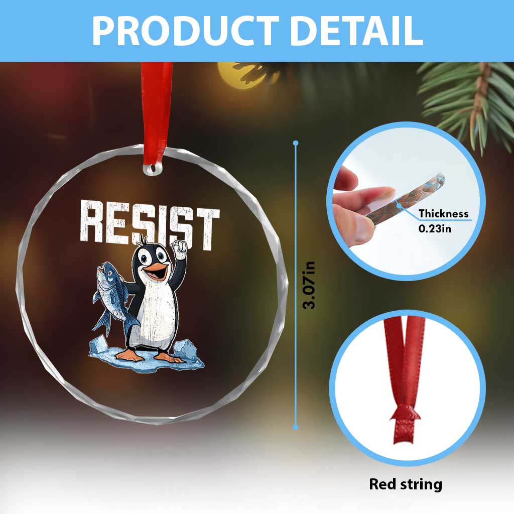 Funny Penguin Resist Crystal Glass Ornament Against Tariffs Protest TS02 Print Your Wear