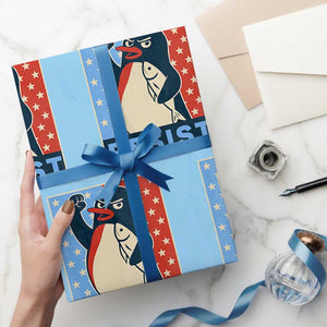 Funny Penguin Resist Graphic Wrapping Paper Roll Resist Protest Against Tariffs TS02 Light Blue Print Your Wear