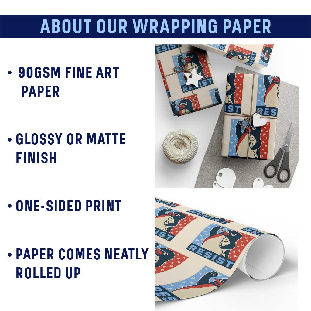 Funny Penguin Resist Graphic Wrapping Paper Roll Resist Protest Against Tariffs TS02 Print Your Wear