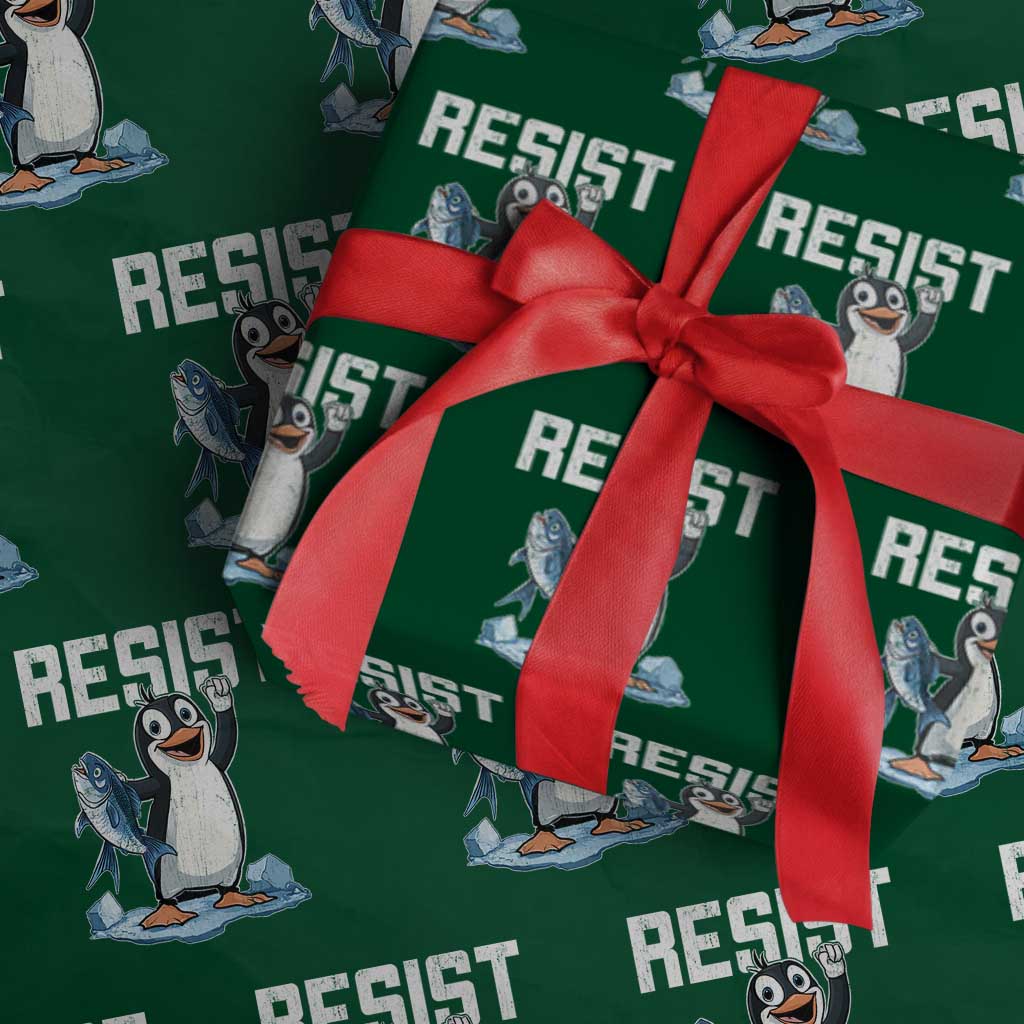 Funny Penguin Resist Wrapping Paper Roll Against Tariffs Protest TS02 Green Print Your Wear
