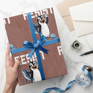 Funny Penguin Resist Wrapping Paper Roll Against Tariffs Protest TS02 Mocha Print Your Wear
