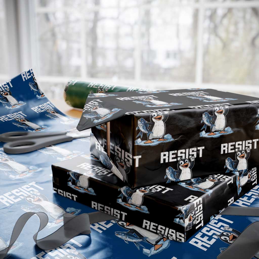 Funny Penguin Resist Wrapping Paper Roll Against Tariffs Protest TS02 Black Print Your Wear