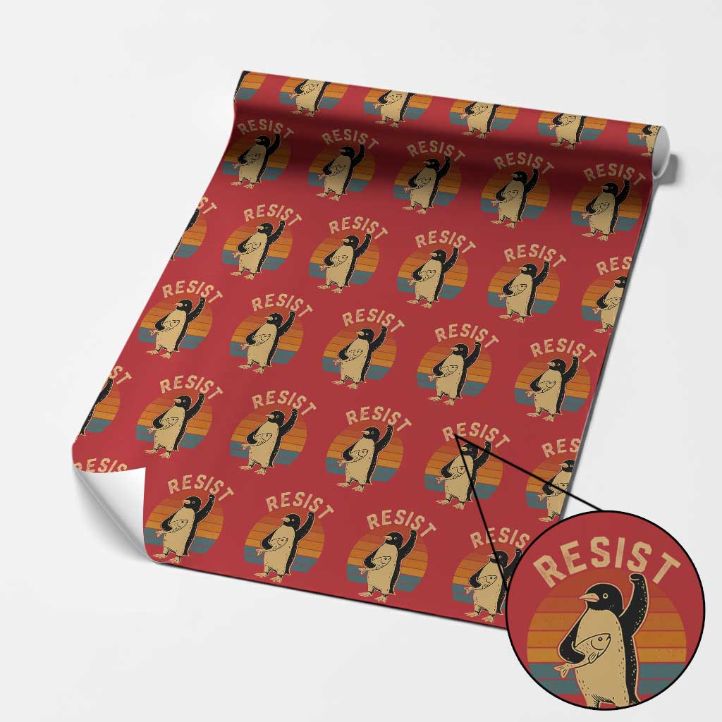 Funny Penguin Resist Wrapping Paper Roll Against Tariffs Retro Vintage TS02 Red Print Your Wear