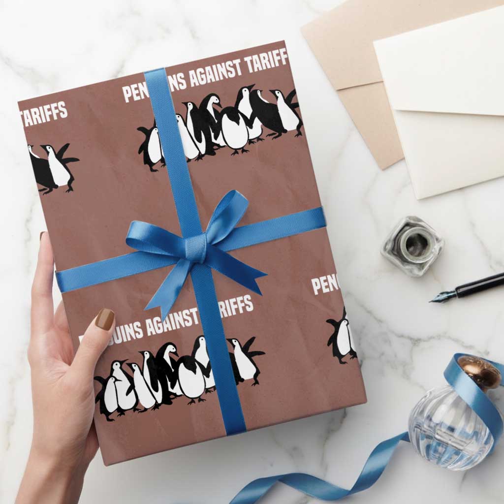 Funny Penguin Resist Wrapping Paper Roll Penguins Against Tariffs Sarcastic Saying Meme TS02 Mocha Print Your Wear