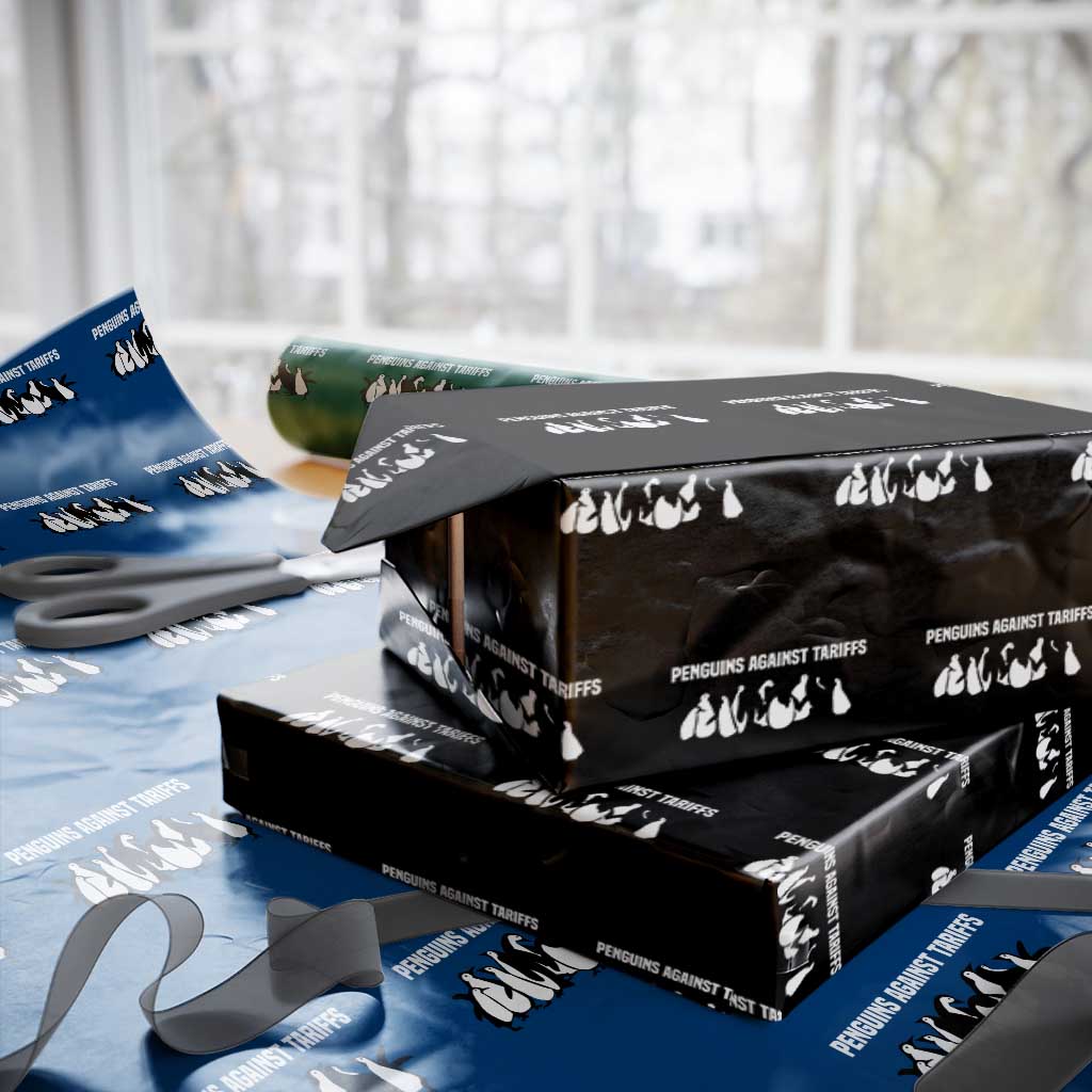 Funny Penguin Resist Wrapping Paper Roll Penguins Against Tariffs Sarcastic Saying Meme TS02 Black Print Your Wear