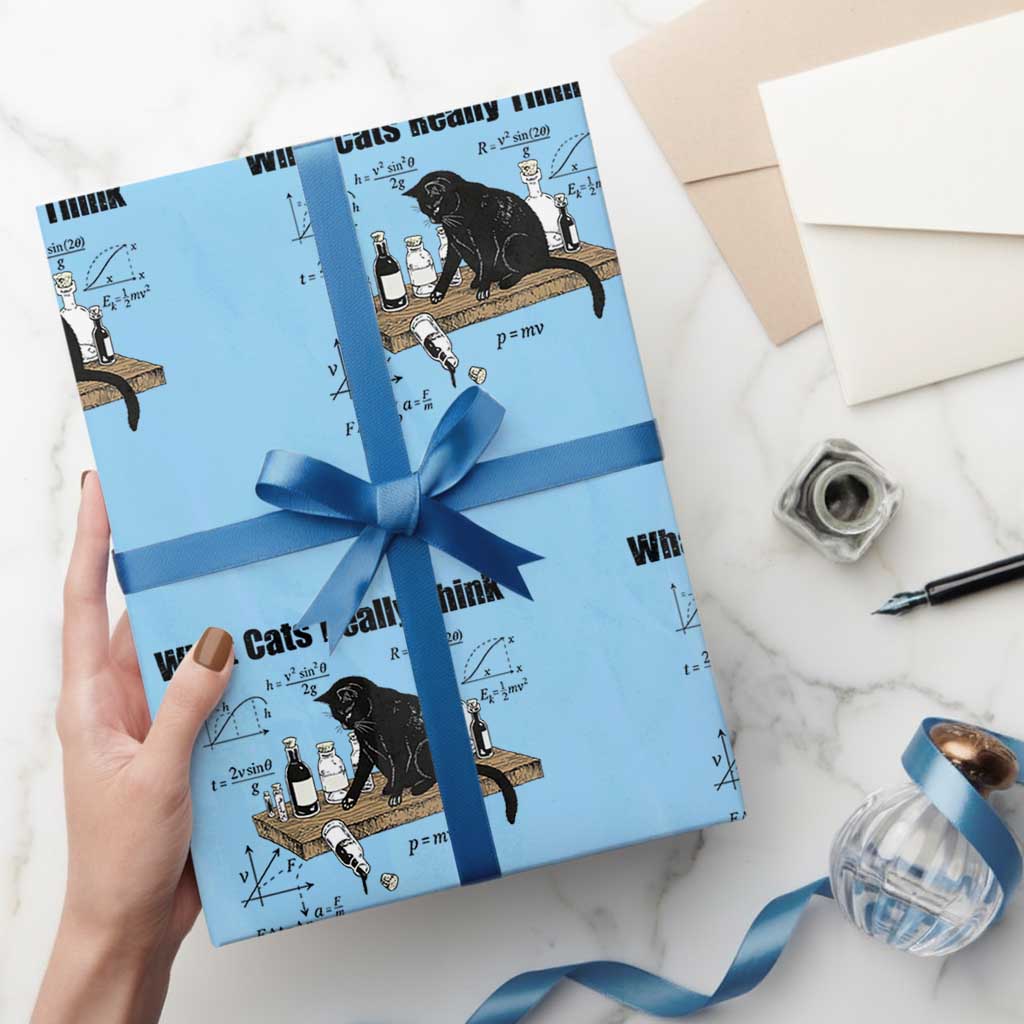Funny Physics Cat Meme Wrapping Paper Roll What Cats Really Think TS12 Light Blue Print Your Wear
