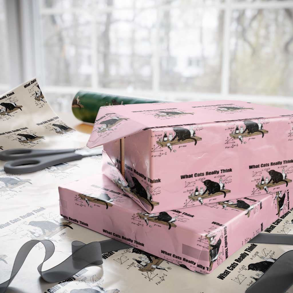 Funny Physics Cat Meme Wrapping Paper Roll What Cats Really Think TS12 Light Pink Print Your Wear